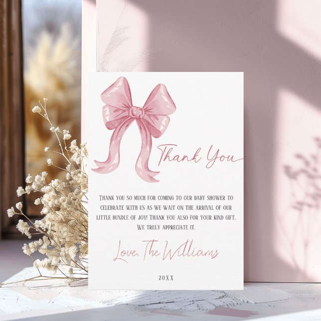Tarjeta de agradecimiento de Baby Shower Bow rosa (Subido por el creador)