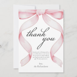 Tarjeta de agradecimiento de Baby Shower Bow rosa