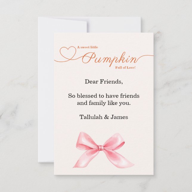 Tarjeta de agradecimiento de Baby Shower Bow rosa  (Anverso)