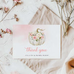 Tarjeta de agradecimiento de Baby Shower Chica de<br><div class="desc">Una elegante acuarela color rosa Floral y calabaza Gracias a las cartas. Edite el texto,  el color y el estilo del tipo de letra en su navegador. Consulte nuestra colección completa en nuestra tienda Diseño Fiesta Cava.</div>
