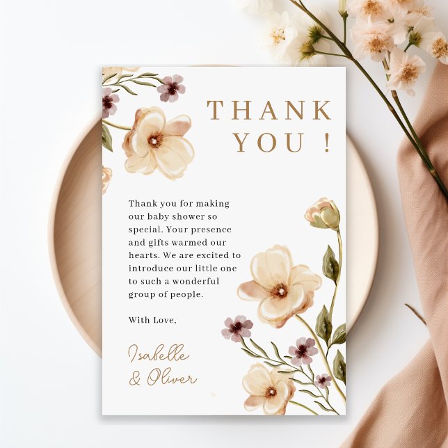 Tarjeta de agradecimiento de Baby Shower Chica Flo (Blush Pink Floral Girl Baby Shower Thank You Card)