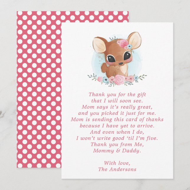 Tarjeta de agradecimiento de baby shower ciervo fl (Anverso / Reverso)