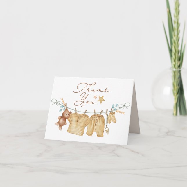 Tarjeta de agradecimiento de Baby Shower Clothesli (Anverso)