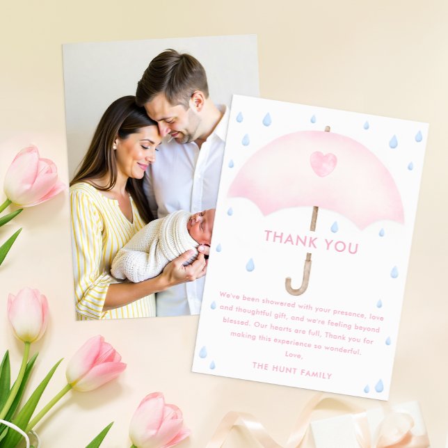 Tarjeta de agradecimiento de Baby Shower con el pa (Front & Back | Thank You Card)