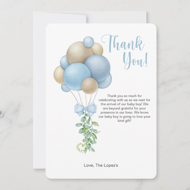 Tarjeta de agradecimiento de Baby Shower con globo (Anverso)