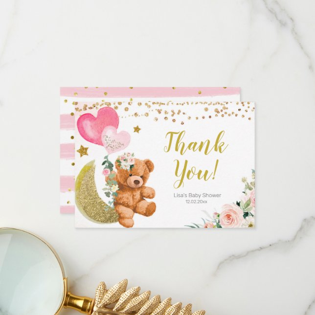 Tarjeta de agradecimiento de Baby Shower con globo (Anverso/Reverso In Situ)