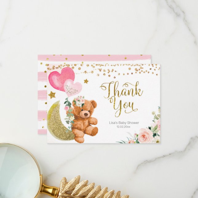 Tarjeta de agradecimiento de Baby Shower con globo (Anverso/Reverso In Situ)