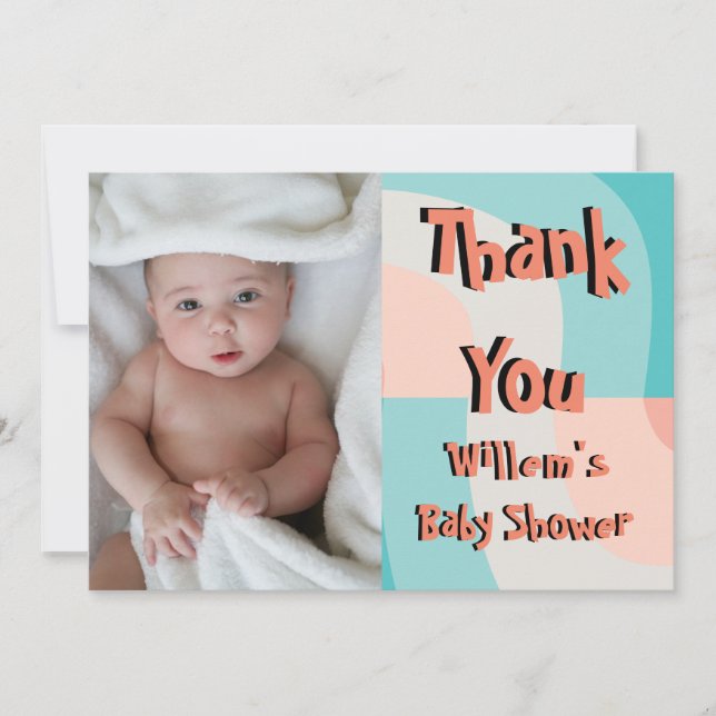 Tarjeta de agradecimiento de Baby Shower con resum (Anverso)