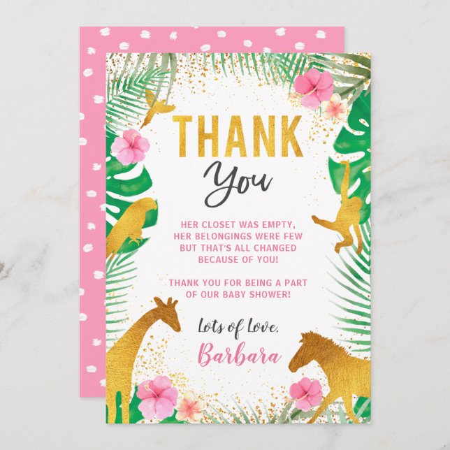 Tarjeta de agradecimiento de Baby Shower de animal (Anverso / Reverso)
