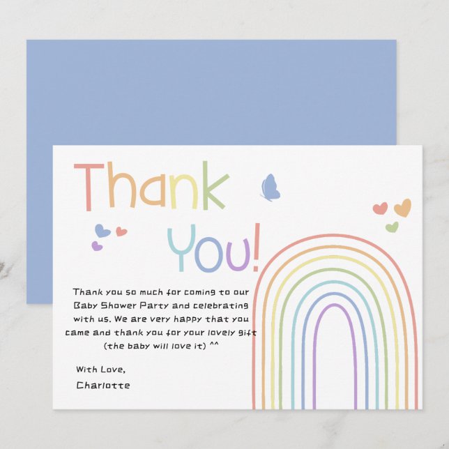 Tarjeta de agradecimiento de baby shower de arcoír (Anverso / Reverso)