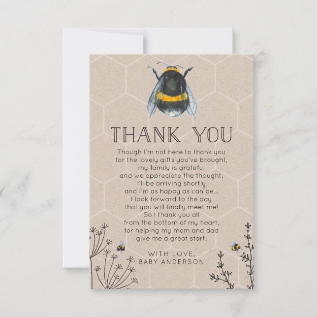 Tarjeta de agradecimiento de Baby Shower de Bee (Anverso)