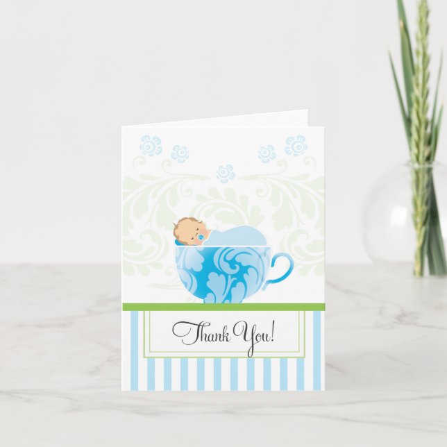 Tarjeta de agradecimiento de Baby Shower de Blue T (Anverso)