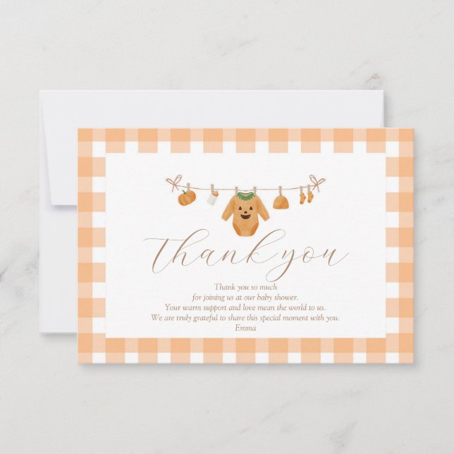 Tarjeta de agradecimiento de Baby Shower de calaba (Anverso)