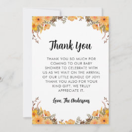 Tarjeta de agradecimiento de Baby Shower de flores