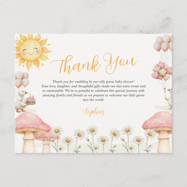 Tarjeta de agradecimiento de baby shower de ganso  (Anverso)