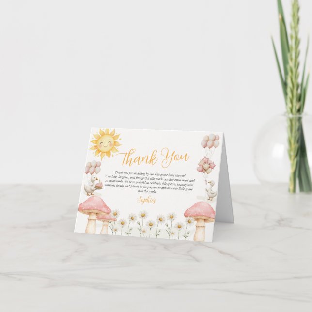 Tarjeta de agradecimiento de baby shower de ganso  (Anverso)