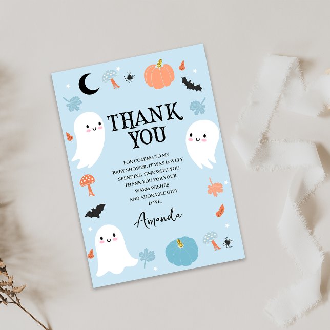 Tarjeta de agradecimiento de Baby Shower de Hallow (Blue Halloween Baby Shower Thank You Card Boy Fall Halloween Baby Shower Card Instant Download)