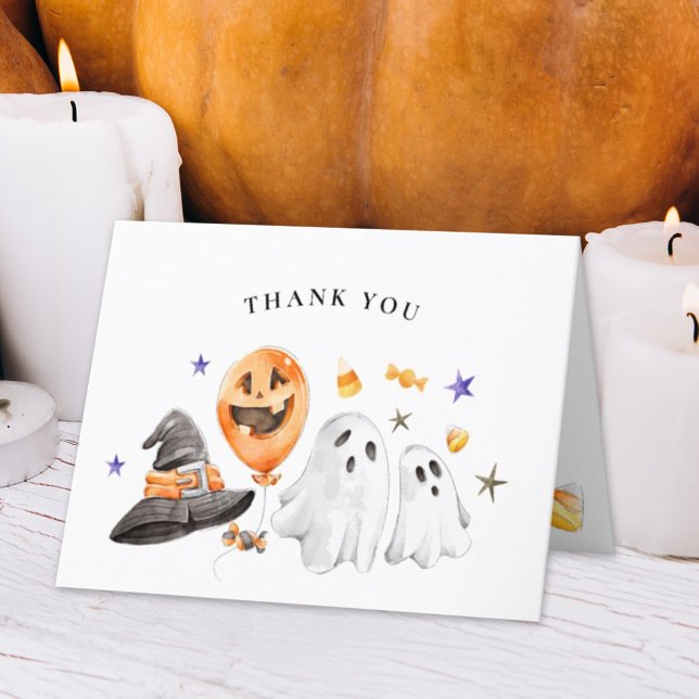 Tarjeta de agradecimiento de Baby Shower de Hallow (Folded thank you card that is perfect for a Halloween Baby shower or Birthday featuring ghosts. )