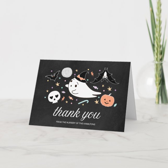 Tarjeta de agradecimiento de baby shower de Hallow (Anverso)