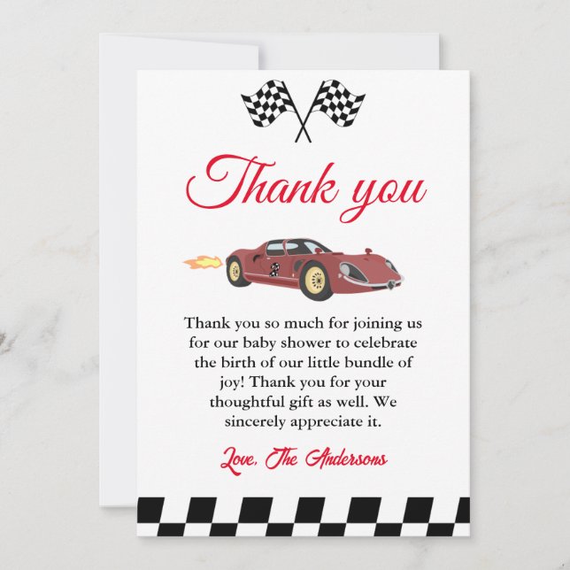 Tarjeta de agradecimiento de Baby Shower de la car (Anverso)
