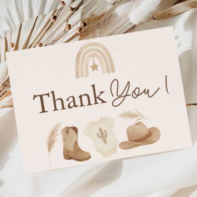 Tarjeta de agradecimiento de Baby Shower de Little (Little Cowboy Baby Shower Thank You Card)