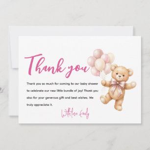 Tarjeta de agradecimiento de Baby Shower de oso ro