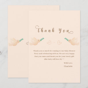Tarjeta de agradecimiento de baby shower de paloma