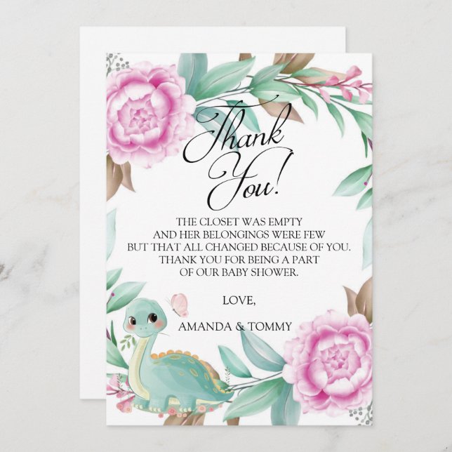 Tarjeta de agradecimiento de Baby Shower Dinosaur  (Anverso / Reverso)
