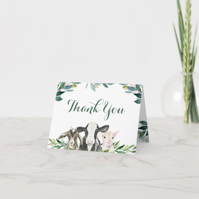 Tarjeta de agradecimiento de Baby Shower Farm Anim (Anverso)