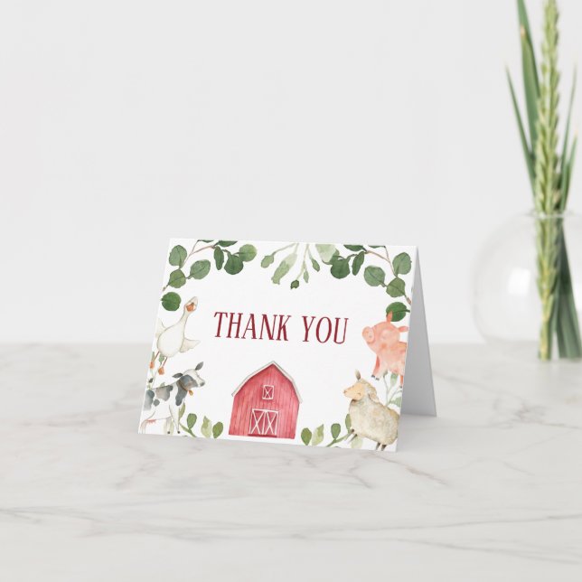Tarjeta de agradecimiento de Baby Shower Farm Anim (Anverso)