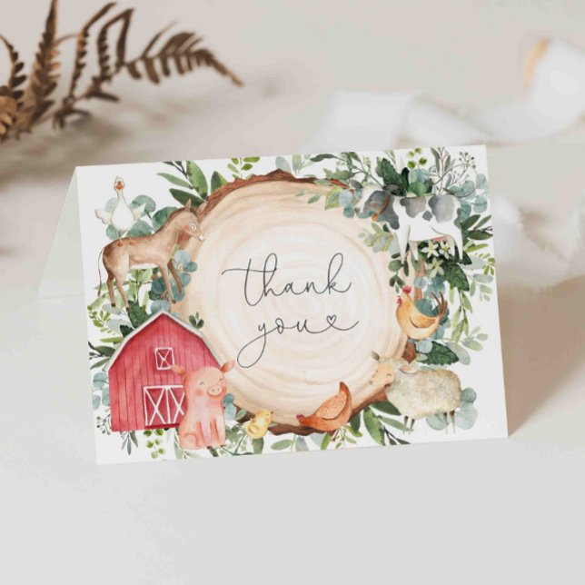 Tarjeta de agradecimiento de Baby Shower Farm Anim (Subido por el creador)