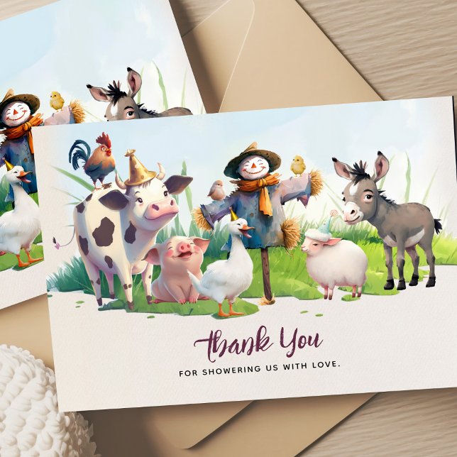 Tarjeta de agradecimiento de Baby Shower Farm Anim (Subido por el creador)