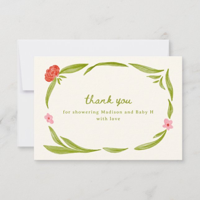Tarjeta de agradecimiento de Baby Shower floral de (Anverso)