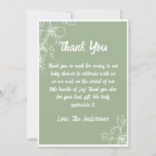 Tarjeta de agradecimiento de Baby Shower Green Sag