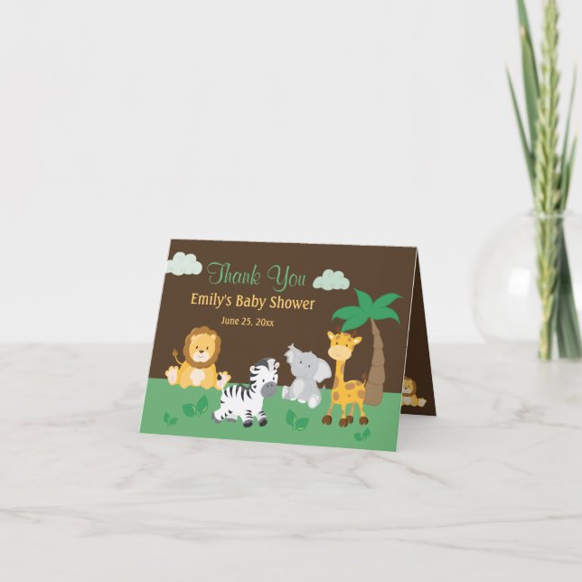 Tarjeta de agradecimiento de Baby Shower Jungle Sa (Anverso)
