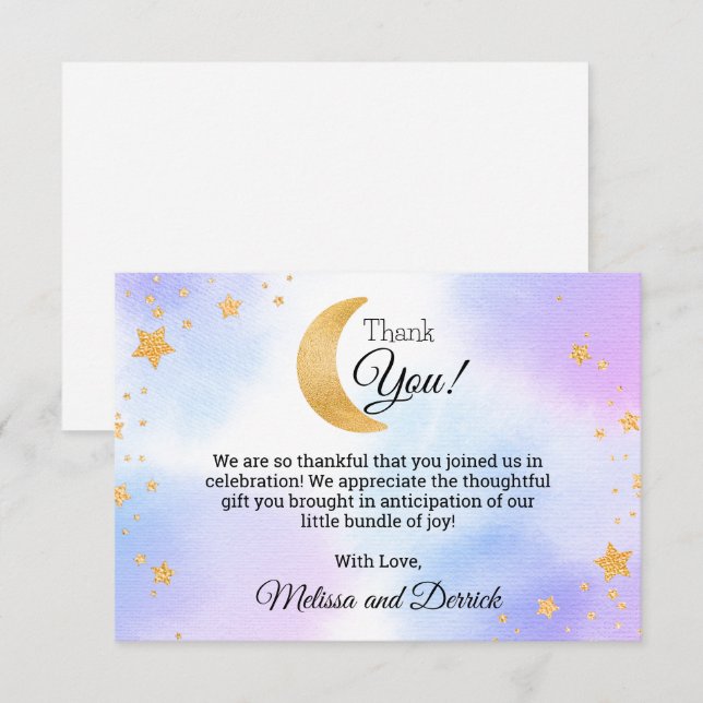 Tarjeta de agradecimiento de Baby Shower Moon Blue (Anverso / Reverso)