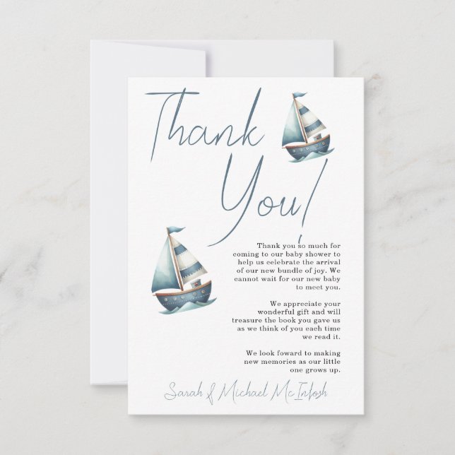 Tarjeta de agradecimiento de Baby Shower Nautical  (Anverso)