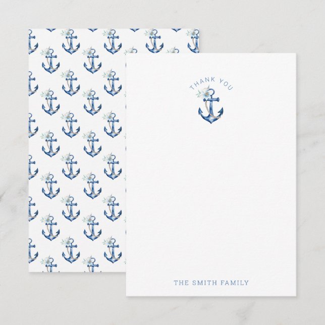 Tarjeta de agradecimiento de Baby Shower Nautical  (Anverso / Reverso)