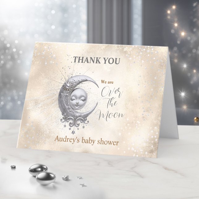 Tarjeta de agradecimiento de Baby Shower Neutral e (Over The Moon Neutral Baby Shower Thank You Card)