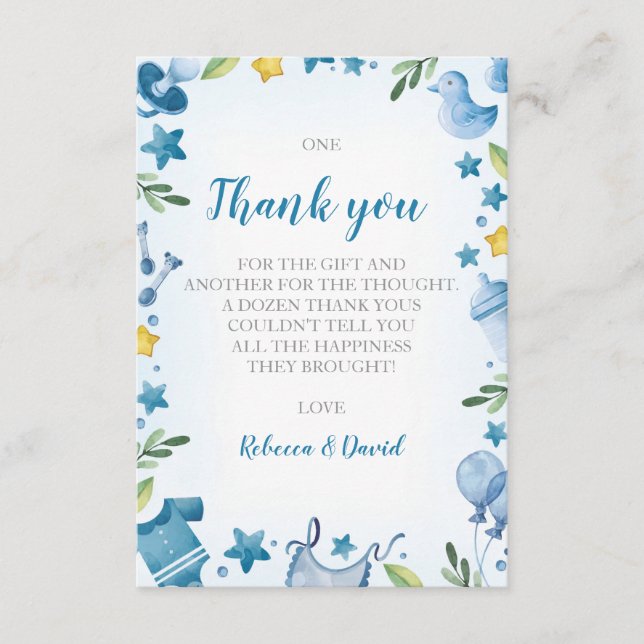tarjeta de agradecimiento de Baby Shower | Niño |  (Anverso)