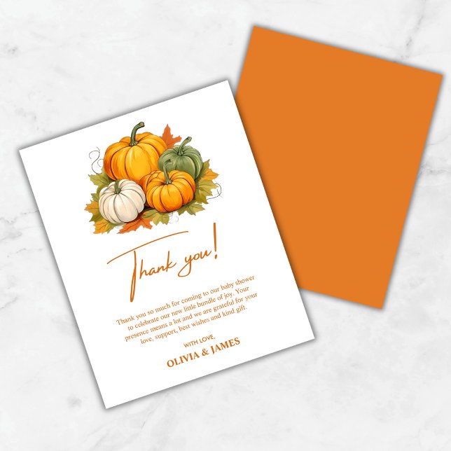 Tarjeta de agradecimiento de Baby Shower para cala (A Little Pumpkin Baby Shower Thank You Card )