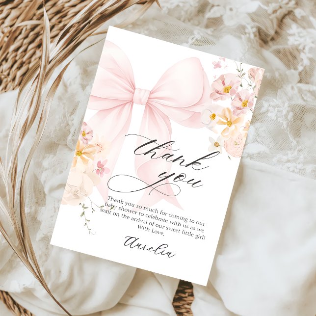 Tarjeta de agradecimiento de Baby Shower Pink Bow  (Subido por el creador)