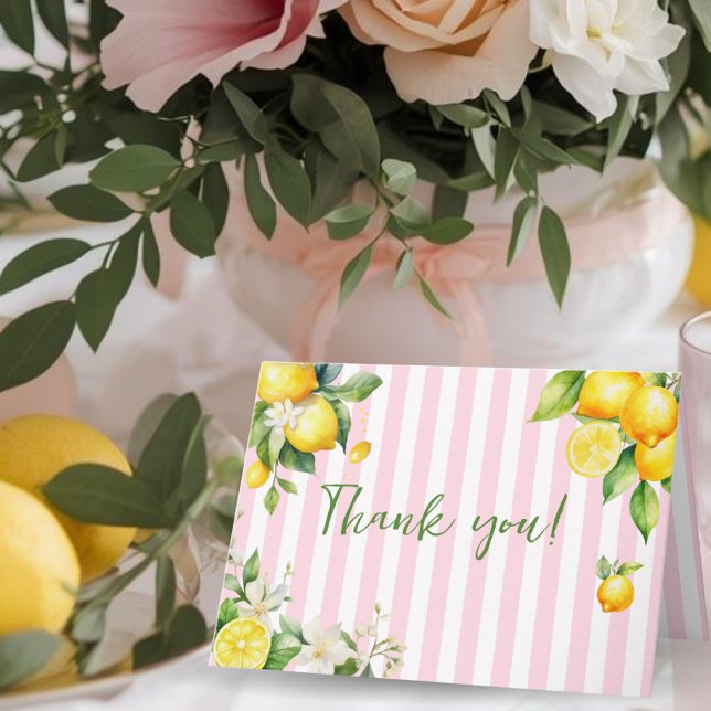 Tarjeta de agradecimiento de Baby Shower Pink Citr (Pink Citrus Lemon Baby Shower Thank you card)