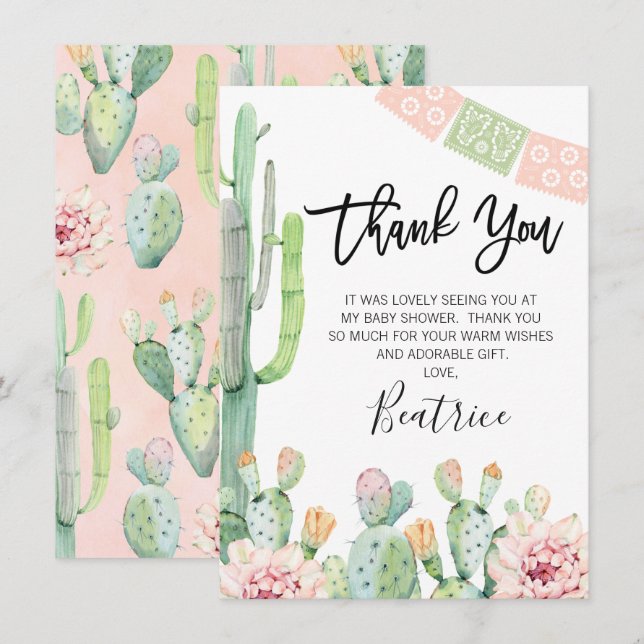 Tarjeta de agradecimiento de Baby Shower Pink Gree (Anverso / Reverso)