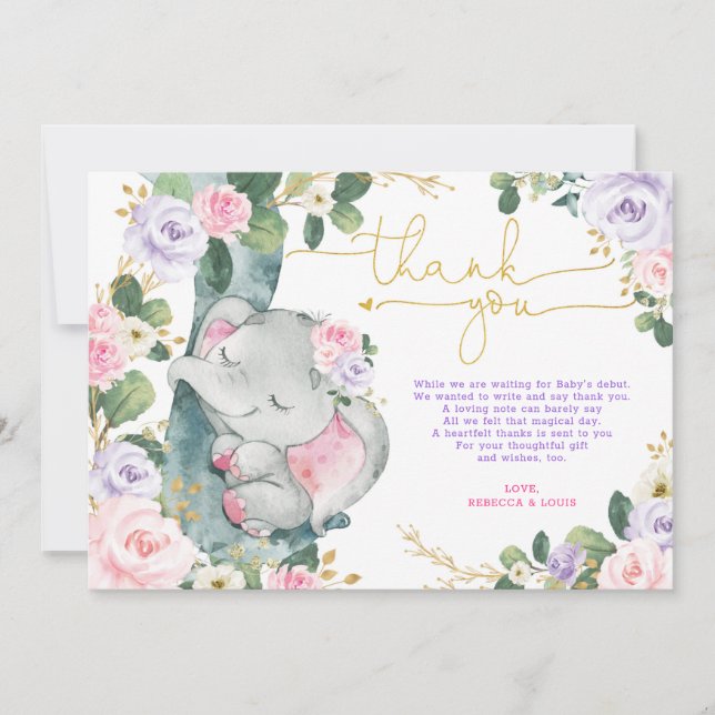 Tarjeta de agradecimiento de Baby Shower Pink Purp (Anverso)