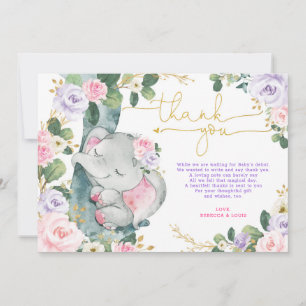 Tarjeta de agradecimiento de Baby Shower Pink Purp