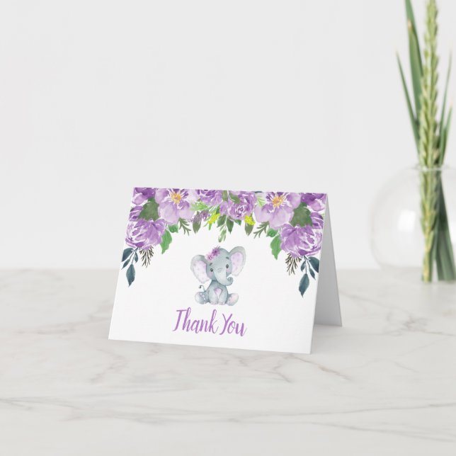 Tarjeta de agradecimiento de Baby Shower Purple El (Anverso)