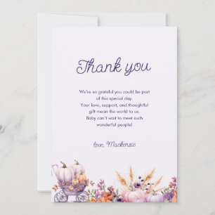 Tarjeta de agradecimiento de Baby Shower Purple Li