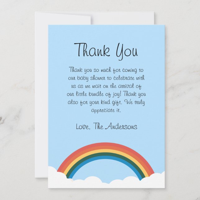 Tarjeta de agradecimiento de Baby Shower Rainbow y (Anverso)
