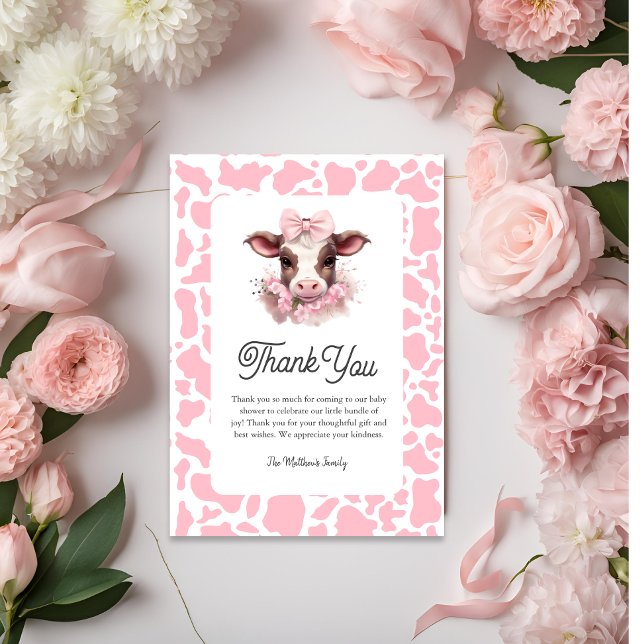 Tarjeta de agradecimiento de Baby Shower Rosa de v (Holy Cow Baby Shower Thank You Card )